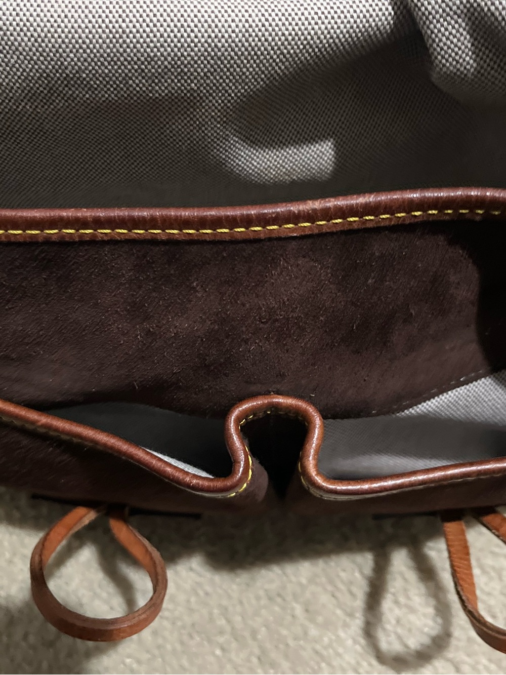 Vintage Dooney & Bourke Dark Brown Suede Crossbody with Tan Leather Accents - Picture 7 of 16